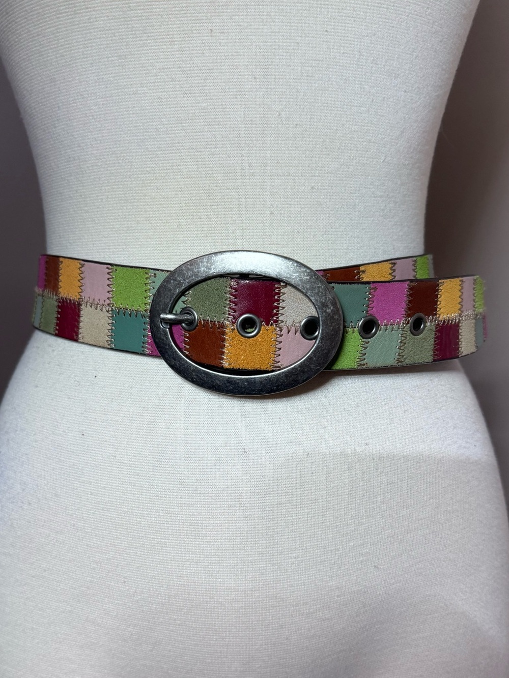 Fossil Patchwork Leather Belt Multicolor Y2K Boho Vintage large
